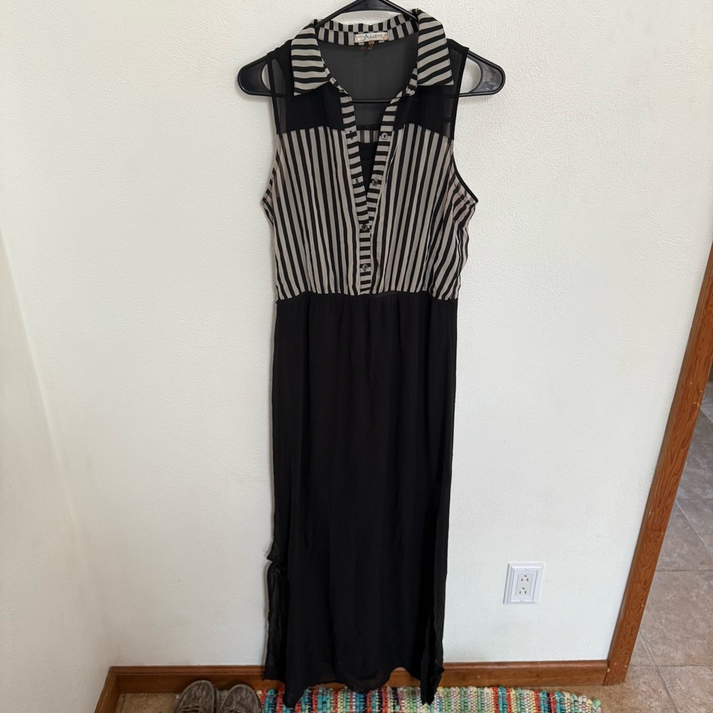 Freebird Black and Gray Striped Maxi Dress
